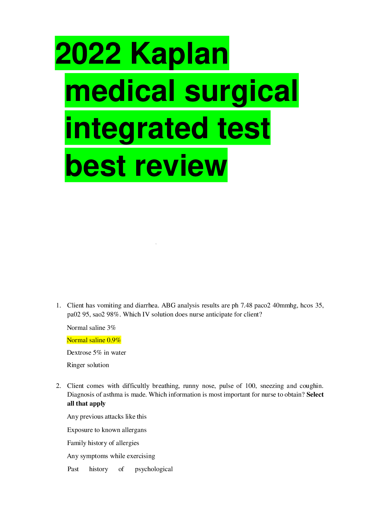 2022 Kaplan medical surgical integrated test best review Browsegrades